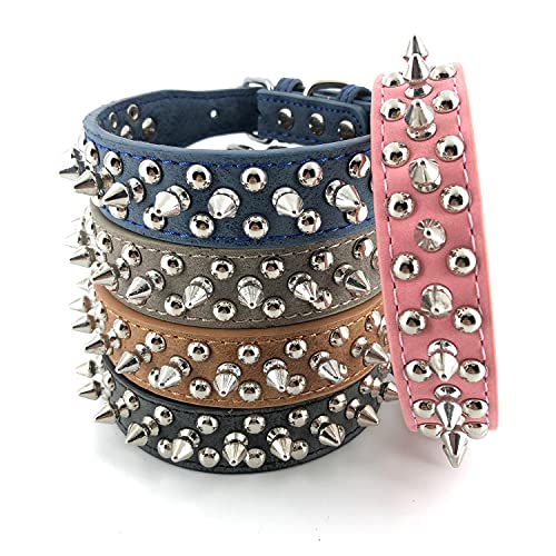 Anti-Biss-Hundehalsband mit Spikes Nieten Verstellbares, stilvolles Hundehalsband aus Leder für kleine, mittlere und große Welpenhunde (Blau,XL) von UVONOKAY