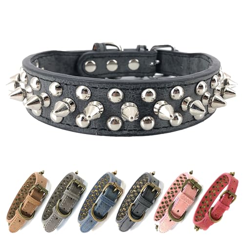 Anti-Biss-Hundehalsband mit Spikes Nieten Verstellbares, stilvolles Hundehalsband aus Leder für kleine, mittlere und große Welpenhunde (Glänzende Nägel,Grün,S) von UVONOKAY