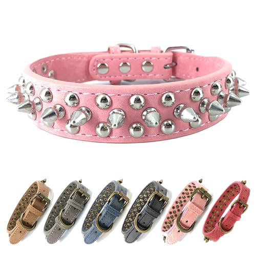 Anti-Biss-Hundehalsband mit Spikes Nieten Verstellbares, stilvolles Hundehalsband aus Leder für kleine, mittlere und große Welpenhunde (Glänzende Nägel,rot,XS) von UVONOKAY