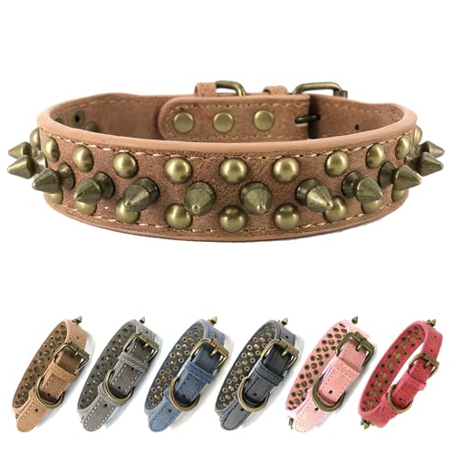 Anti-Biss-Hundehalsband mit Spikes Nieten Verstellbares, stilvolles Hundehalsband aus Leder für kleine, mittlere und große Welpenhunde (Scharf Nägel,Grün,L) von UVONOKAY