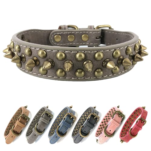 Anti-Biss-Hundehalsband mit Spikes Nieten Verstellbares, stilvolles Hundehalsband aus Leder für kleine, mittlere und große Welpenhunde (Scharf Nägel,rot,L) von UVONOKAY