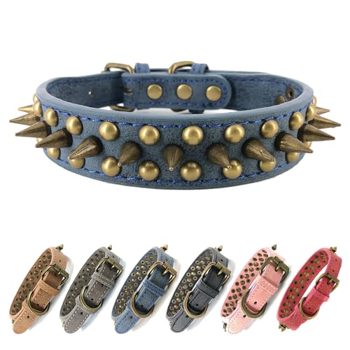 Anti-Biss-Hundehalsband mit Spikes Nieten Verstellbares, stilvolles Hundehalsband aus Leder für kleine, mittlere und große Welpenhunde (Scharf Nägel,rot,M) von UVONOKAY