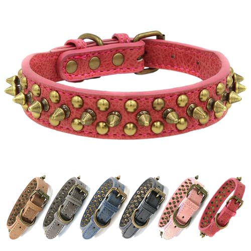 Anti-Biss-Hundehalsband mit Spikes Nieten Verstellbares, stilvolles Hundehalsband aus Leder für kleine, mittlere und große Welpenhunde (Vintage braun,XL) von UVONOKAY