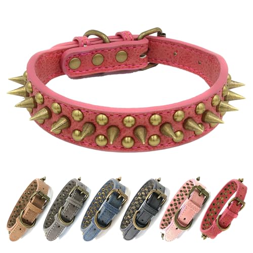 Hundehalsband mit Nieten, bronzefarben, Spitze Nieten, Anti-Biss-Halsband (Rot, M) von UVONOKAY