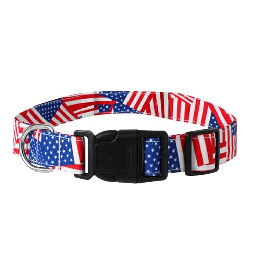 Hundehalsband mit USA-Flagge – Patriotischer amerikanischer Stolz, verstellbares Haustierhalsband mit robuster Schnalle und komfortablem Design (Größe L) von UVONOKAY