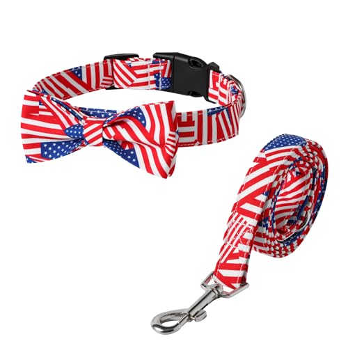 Hundehalsband und Leine, Set mit USA-Flagge, Patriotischer amerikanischer Stolz, verstellbares Haustierhalsband mit robuster Schnalle und komfortablem Design (Größe M) von UVONOKAY