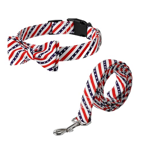 Hundehalsband und Leine, Set mit USA-Flagge, Patriotischer amerikanischer Stolz, verstellbares Haustierhalsband mit robuster Schnalle und komfortablem Design (Größe M) von UVONOKAY