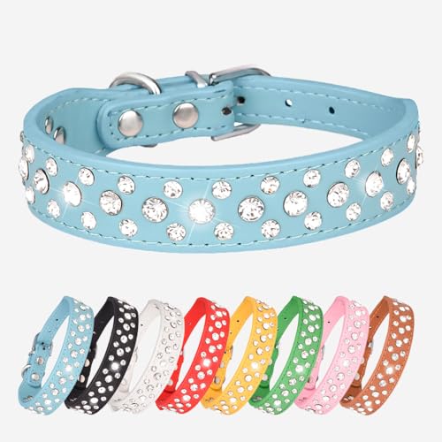 Party-Perfect Strass-Hundehalsband – schillerndes Lederaccessoire für Ihre kleinen bis mittelgroßen, modebewussten Welpen (Blau, XS) von UVONOKAY