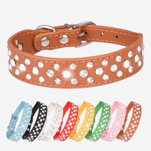 Party-Perfect Strass-Hundehalsband – schillerndes Lederaccessoire für Ihre kleinen bis mittelgroßen, modebewussten Welpen (Braun, S) von UVONOKAY