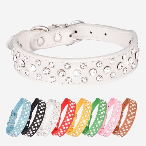 Party-Perfect Strass-Hundehalsband – schillerndes Lederaccessoire für Ihre kleinen bis mittelgroßen, modebewussten Welpen (Weiß, XS) von UVONOKAY