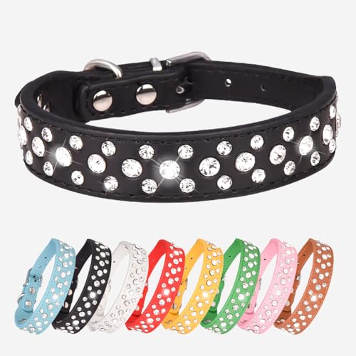 Schönes Hundehalsband mit Bling Bling Strasssteinen ( Schwarz XS ) - geeignet für kleine und mittelgroße Hund von UVONOKAY