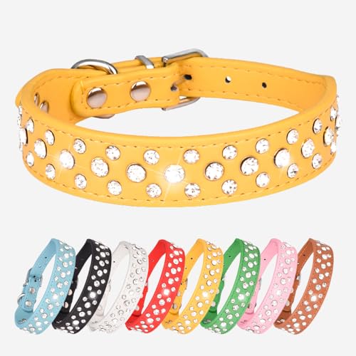 Party-Perfect Strass-Hundehalsband – schillerndes Lederaccessoire für Ihre kleinen bis mittelgroßen, modebewussten Welpen (Gelb, XS) von UVONOKAY