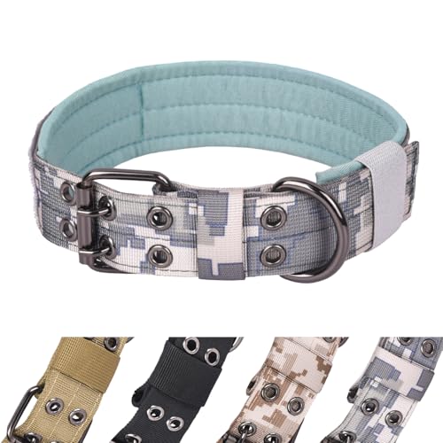 Taktisches Hundehalsband für Outdoor-Training – strapazierfähiges Nylon (Grau Camouflage, L) von UVONOKAY