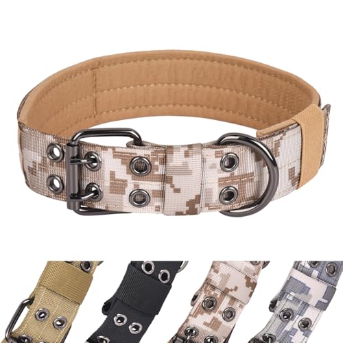 Taktisches Hundehalsband für Training im Freien - strapazierfähiges Nylon (Khaki Camouflage, M) von UVONOKAY