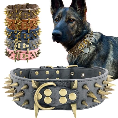 The Mighty Hundehalsband, mit Nieten, für mittelgroße und große Hunde, Größe L, Schwarz von UVONOKAY