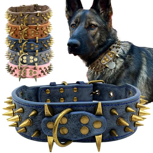 The Mighty Hundehalsband, mit Nieten, für mittelgroße und große Hunde, Größe S, Blau von UVONOKAY