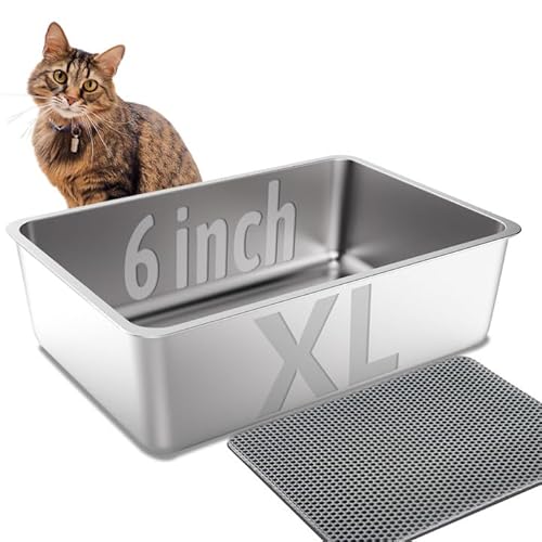 Katzentoilette aus Edelstahl (L x B x H): 60 x 40 x 15 cm von UWANGPET