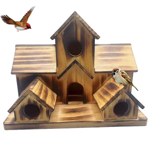 Bird House 5 Hole Bird Houses Room for 5 Bird Families Wooden Bird Houses for Outside Bluebird Tree Swallow Hanging Birdhouse Decoration for Garden Bird Houses von UWEOTYYY