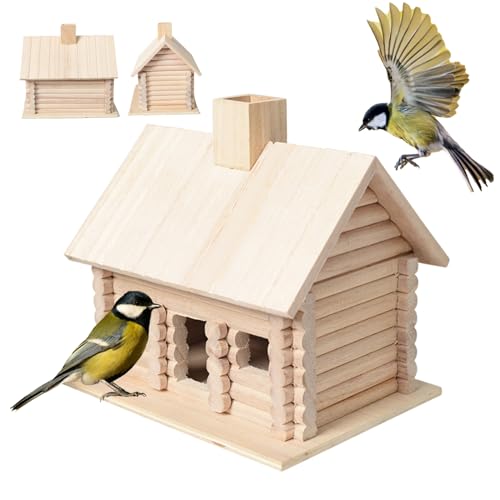 Log Cabin Kit 7.7x5.9x7.3'' Breathable & Light-Transmitting Paulownia Bird House Smooth Polished Hanging Wood Bird House for Birds Taking Shelter Bird House von UWEOTYYY