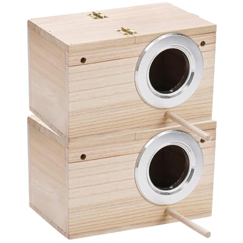 Parakeet Nesting Box 2Pcs 8x5x5 Wooden Cockatiel Nesting Box with Door, Perch & Openable Lid Natural Sturdy Bird House for Cage Cockatiel Nesting Box von UWEOTYYY