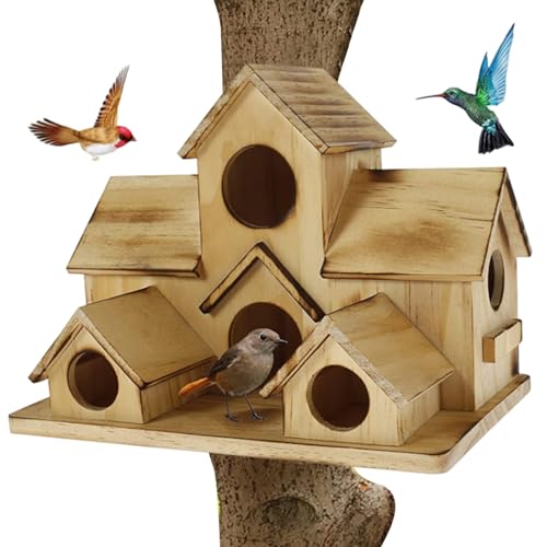 Vogelhäuser für Außenhölzer Vogelhaus Multi -Loch -Vogelhaus mit 6haus Vogelhütte für Gartendekoration im Freien von UWEOTYYY