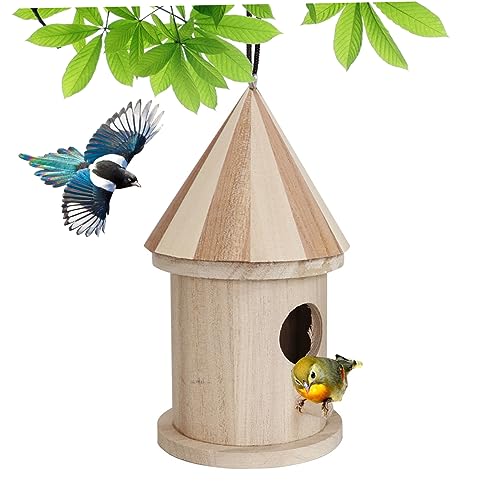 Wooden Bird House Hanging DIY Outdoor Minimalist Style Protective Weatherproof Birdhouse Nesting Box for Garden Yard Balcony, Round Door Bird Houses for Garden von UWEOTYYY