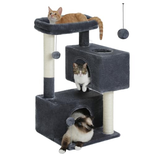 UYMI Katzenbaumturm für Indoor-Katzen, 2 gemütliche Höhlen für mittelgroße Katzen bis zu 5,4 kg, 80 cm Katzenturm mit Katzenkratzstämmen, geräumige Katzenstange, 2 Katzenhöhlen, 2 baumelnde Bälle, UYMI Katzenbaumturm für Indoor-Katzen, 2 gemütliche Höhlen für mittelgroße Katzen bis zu 5,4 kg, 80 cm Katzenturm mit Katzenkratzstämmen, geräumige Katzenstange, 2 Katzenhöhlen, 2 baumelnde Bälle, von UYMI