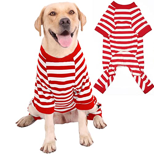 Uadonile Hunde-Pyjama, 95 % Baumwolle, Thermo-Overall, bequem, gestreift, Größe von XS-XXXL, für kleine, große Hunderassen, Rot, XL, XL von Uadonile