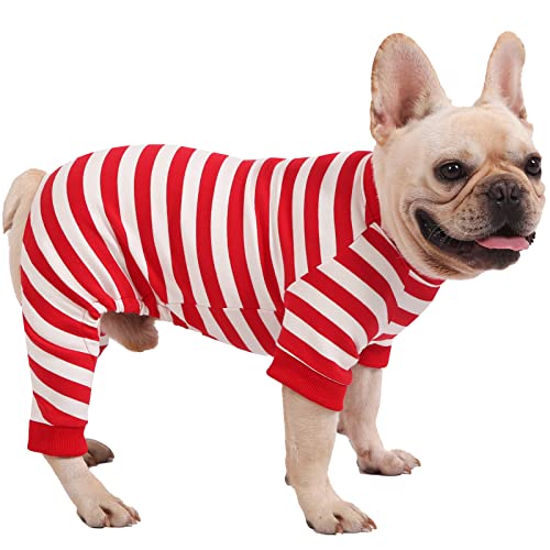 Uadonile Hunde-Pyjama, Einteiler für mittelgroße Hunde, Weihnachtspyjama, Hunde-Pyjama für Pitbull Bulldogge, Jungen-Mädchen, Hunde-Overall, rot und weiß gestreift, Größe M von Uadonile