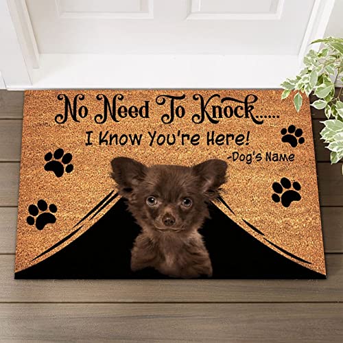 Fußmatte aus Kokosfaser, für Hunde, Liebhaber, lustiges Geschenk, 40,6 x 61 cm, No Need to Knock I Know You're Here! Chihuahua-Willkommensmatte, wetterfest, natürliche Kokosfaser-Matte für drinnen von UanMere