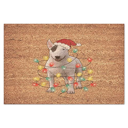 Kokosfaser-Fußmatte mit robustem Hund, verheddert sich in Lichtern, Merry Christmas, Haustürmatten, 40,6 x 61 cm, Hundeliebhaber, Geschenk, Standard-Willkommensmatte für drinnen und draußen – Haustür-Eingangsmatten von UanMere