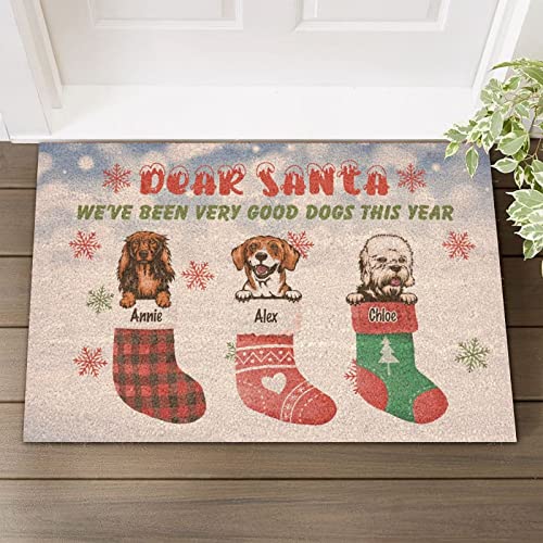 Outdoor-Matten für Haustür, personalisierbar, Tier, Hunde, Eingangsbereich, Bodenmatte, Veranda, leicht zu reinigen, Dear Santa We Have Been Very Good Dogs This Year, Hunde-Weihnachts-Kokosfaser-Fußmatte, 40,6 x 61 cm von UanMere