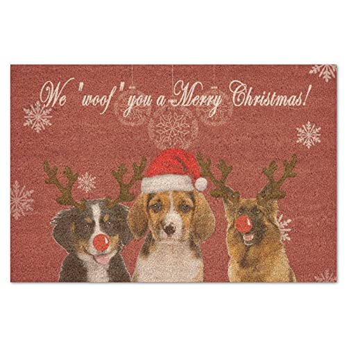 We Woof You A Merry Christmas Kokosfasermatte, strapazierfähig, Veranda-Dekorationen, für den Außenbereich, Standard-Willkommensmatte, lustige Hundedekoration, Fußmatte, für drinnen und draußen, 40,6 x 61 cm von UanMere