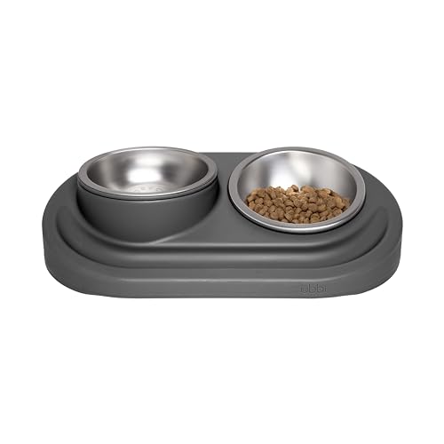 Ubbi Pet Feeding Bowls Set, One Elevated and One Flat Stainless Steel Bowl with Non-Slip Mat, Pet Feeder Bowls for Dogs or Cats, Ergonomic Design, Charcoal von Ubbi