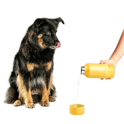 Ubbi Pup & Me Stainless Steel Insulated Portable 32 oz. Water Bottle for Dogs and Owners with Attached Dog Bowl, Yellow von Ubbi