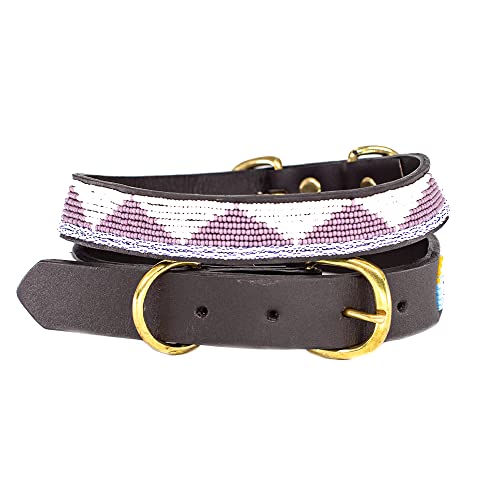 Ubuntu Life Hundehalsband mit Perlen - Handgefertigtes Lederhalsband mit stilvollen und bunten Glasperlen, Messingbeschlägen und echtem Leder (Lavendeldreieck, klein) von Ubuntu Life