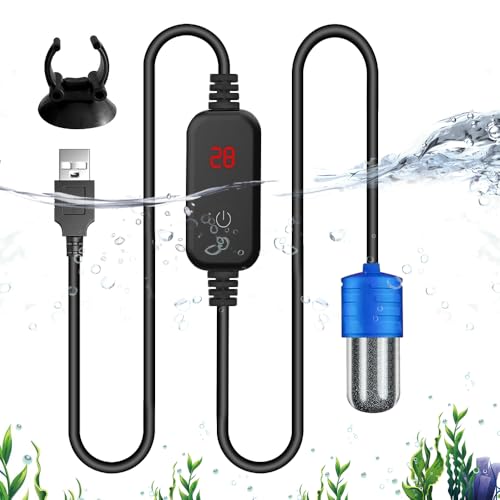 Udbrud Aquarium Heizung, Mini Aquarium Heizstab 10W 5V 2A Temperatur Einstellbare Aquarium Heizer Mit Saugnäpfen mit LED-Digitalanzeige USB Klein Tauchheizung Einstellbare für 2L Tank von Udbrud