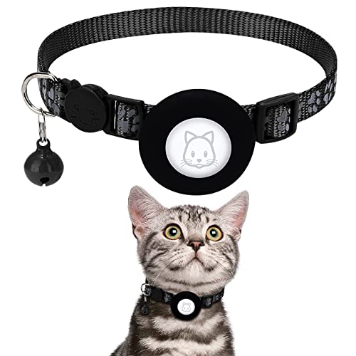 Udebohe AIRTAG Katzenhalsband mit Glocke: Reflektierendes Breakaway Katzenhalsband mit Airtag-Halter - Verstellbare Tracker Katzenhalsbänder für Mädchen Junge Katzen Kätzchen Welpen von Udebohe