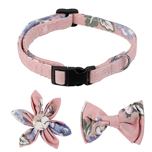 Udebohe Hundehalsband mit Fliege, Hundehalsband mit Blume, Hunde Halsband, verstellbares Blumenmuster Haustierhalsband für mittelgroße Hunde (Rosa, M) von Udebohe