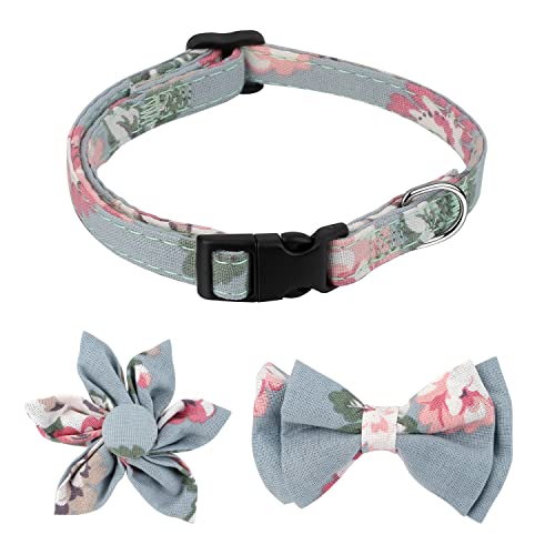 Udebohe Hundehalsband mit Fliege, Hundehalsband mit Blume, verstellbares Blumenmuster Haustierhalsband für mittelgroße Hunde (blau, M) von Udebohe