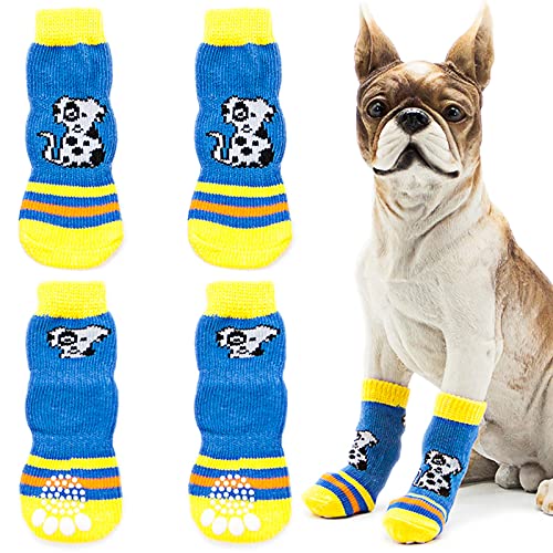 Udebohe Hundesocken für kleine, mittelgroße und große Hunde (4 Stück), weich, atmungsaktiv, niedlich, rutschfest, Hundepfotenschutz, gestrickte Haustiersocken, Traktionskontrolle für den Innenbereich von Udebohe