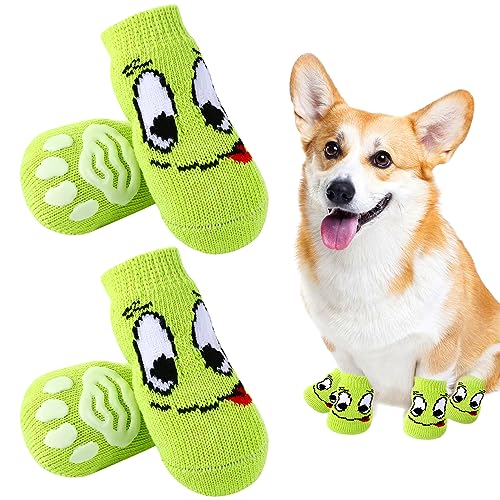 Udebohe Hundesocken für kleine Hunde und Welpen (4 Stück), weich, atmungsaktiv, niedlich, rutschfest, Hundepfotenschutz, hochdehnbar, gestrickte Haustiersocken, Traktionskontrolle für den von Udebohe