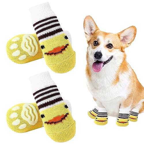 Udebohe Hundesocken für kleine Hunde und Welpen (4 Stück), weich, atmungsaktiv, niedlich, rutschfest, Hundepfotenschutz, hochdehnbar, gestrickte Haustiersocken, Traktionskontrolle für den von Udebohe