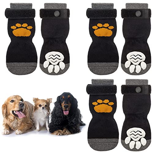 Udebohe Hundesocken für mittelgroße und große Hunde (6 Stück), rutschfester Hundepfotenschutz mit verstellbaren Riemen, weich, atmungsaktiv, hohe Elastizität, gestrickte Haustiersocken, von Udebohe