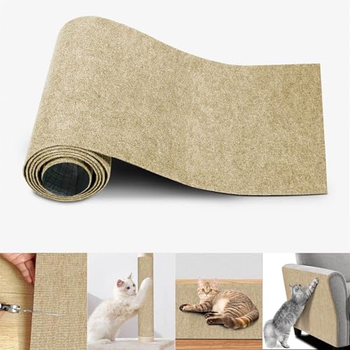 Ueiwffzo Katze Katzenkratzmatte, Selbstklebend Kratzmatte Katze, Kratzteppich, Kratzbrett Kratzbrett Wand Katzenkratzbretter Kratzmatte AntiKratz Tape für Katzenständer Sofas (30 * 100cm,Khaki) von Ueiwffzo