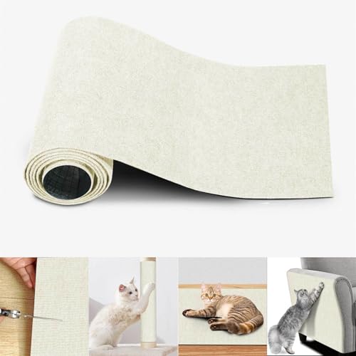 Ueiwffzo Katze Katzenkratzmatte, Selbstklebend Kratzmatte Katze, Kratzteppich, Kratzbrett Kratzbrett Wand Katzenkratzbretter Kratzmatte AntiKratz Tape für Katzenständer Sofas (30 * 100cm,Weiß) von Ueiwffzo