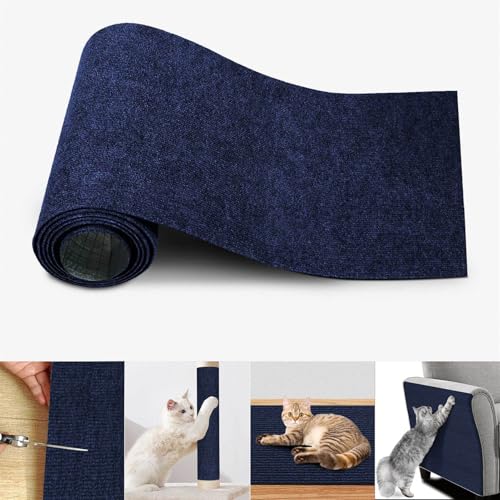 Ueiwffzo Katze Katzenkratzmatte, Selbstklebend Kratzmatte Katze, Kratzteppich, Kratzbrett Kratzbrett Wand Katzenkratzbretter Kratzmatte AntiKratz Tape für Katzenständer Sofas (30 * 60cm,Dunkelblau) von Ueiwffzo