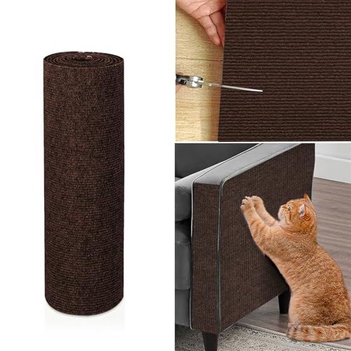 Ueiwffzo Kratzmatte Katze, Kratzteppich Selbstklebend DIY Kratzbrett Katze Katzenkratzmatte Kratzbrett Wand, Katzenkratzbretter Kratzmatte AntiKratz Tape für Katzenständer Sofas (30 * 100cm,Braun) von Ueiwffzo