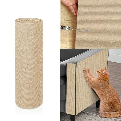 Ueiwffzo Kratzmatte Katze, Kratzteppich Selbstklebend DIY Kratzbrett Katze Katzenkratzmatte Kratzbrett Wand, Katzenkratzbretter Kratzmatte AntiKratz Tape für Katzenständer Sofas (30 * 100cm,Khaki) von Ueiwffzo