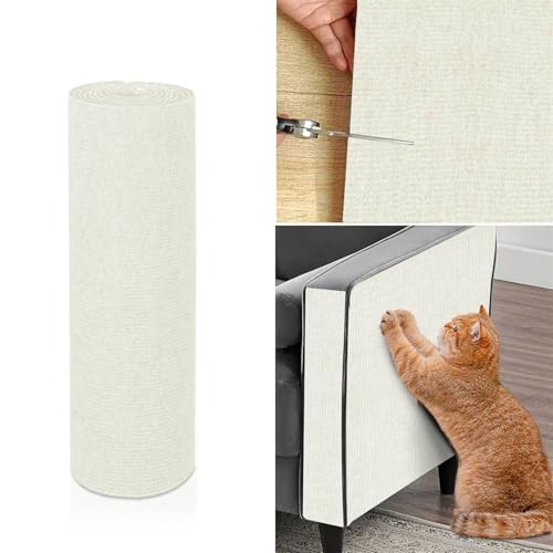 Ueiwffzo Kratzmatte Katze, Kratzteppich Selbstklebend DIY Kratzbrett Katze Katzenkratzmatte Kratzbrett Wand, Katzenkratzbretter Kratzmatte AntiKratz Tape für Katzenständer Sofas (30 * 100cm,Weiß) von Ueiwffzo